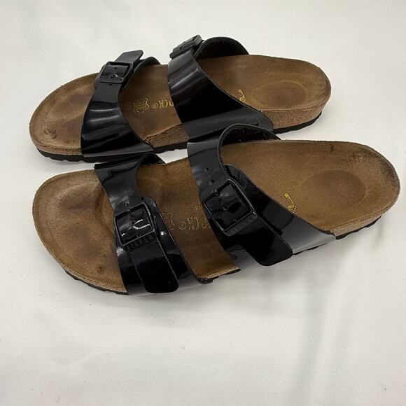 Birkenstock Ibiza Two Strap Black Patent Birk Flor Sandals Sz 39 EU / 8 US Women - Picture 4 of 9